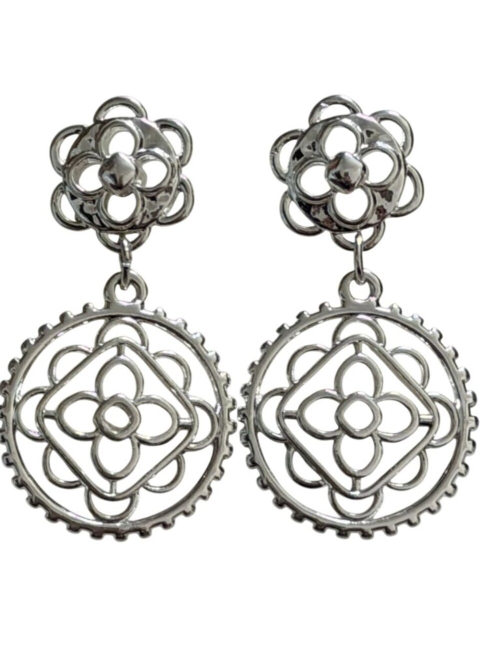 Napier Coin Chandlier Earrings-Silver Tone-New